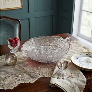 Vintage Duncan & Miller Sandwich Clear Glass Heart-Shaped Handled Nappy Dish